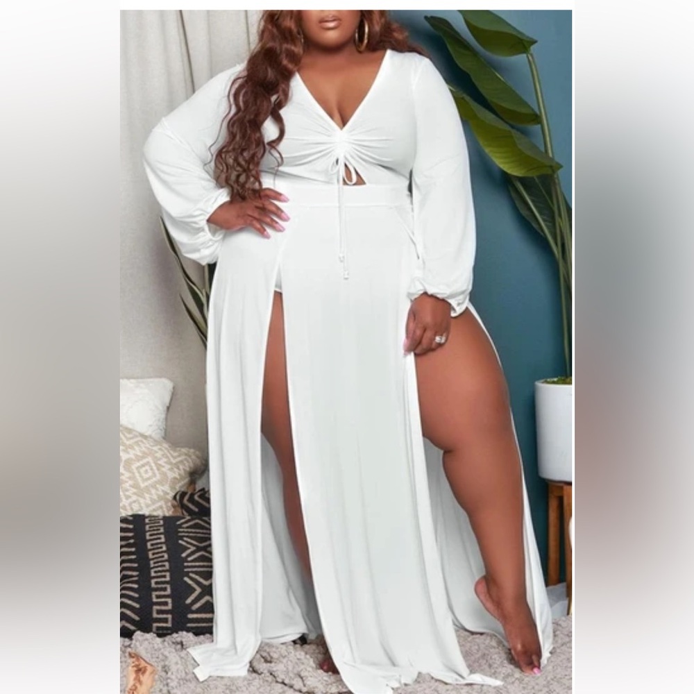 Plus Size White Maxi Dress with Front Slits
